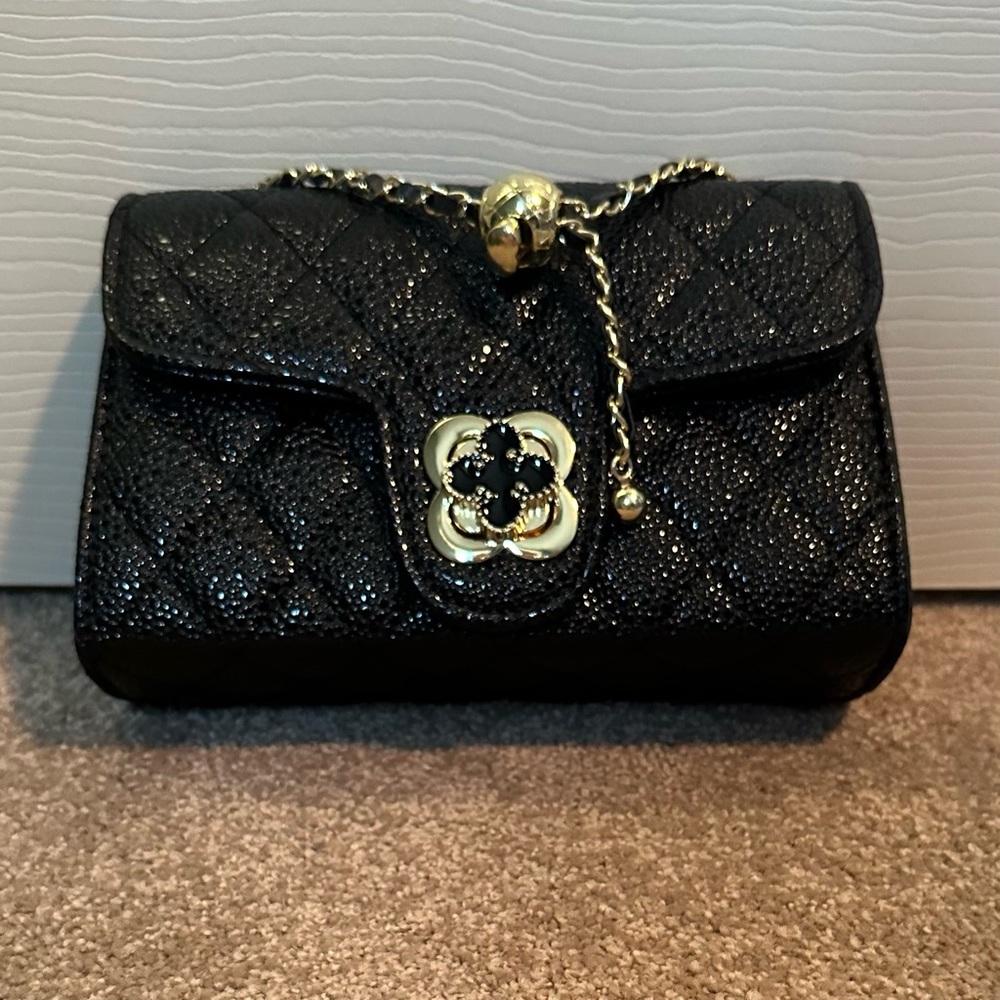 Black Quilted PU Leather Shoulder Bag NWOT